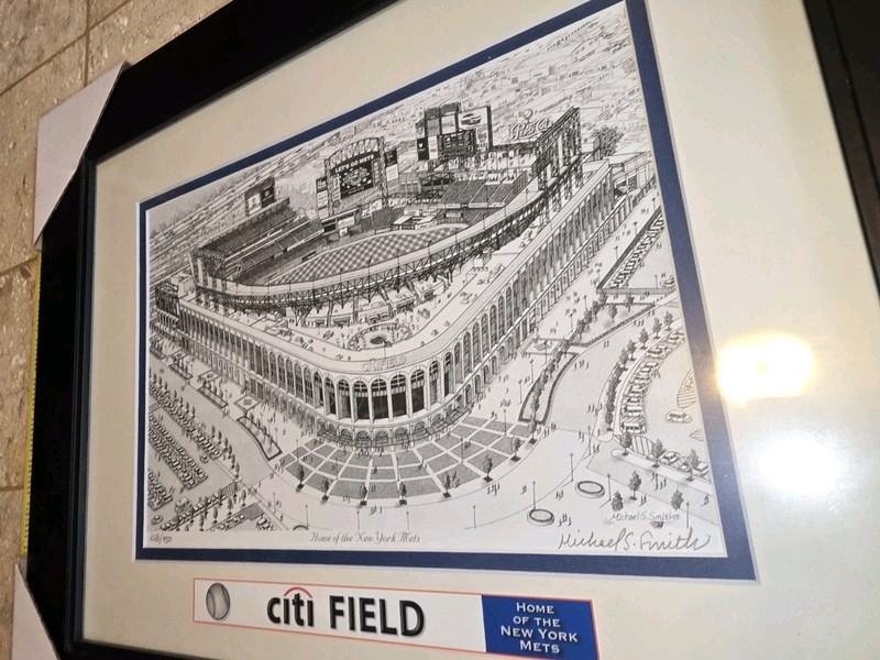 Michael S Smith NEW YORK METS Citi Field Hand Drawn FRAMED ART #/950 Queens Mr gallery