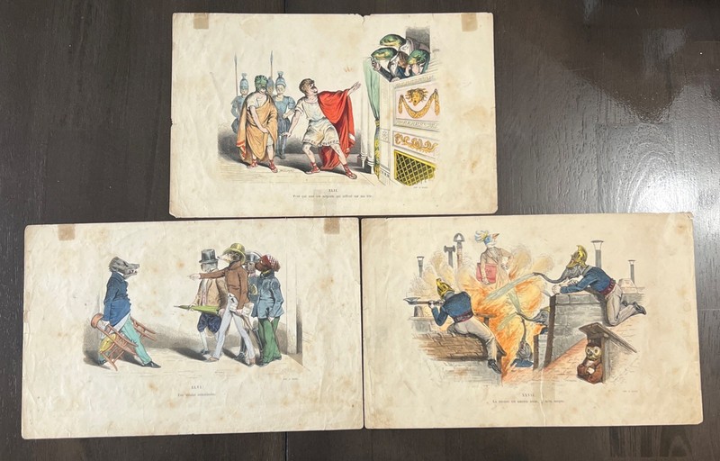 GRANDVILLE – Original Antique Mid-19th Century Hand-Colored Lithographs See Pics