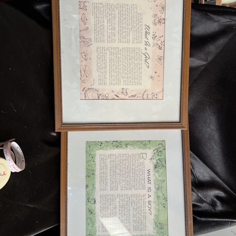 Two Vintage Matted And Framed Sayings Of What Is A Girl And Boy By Alan Beck
