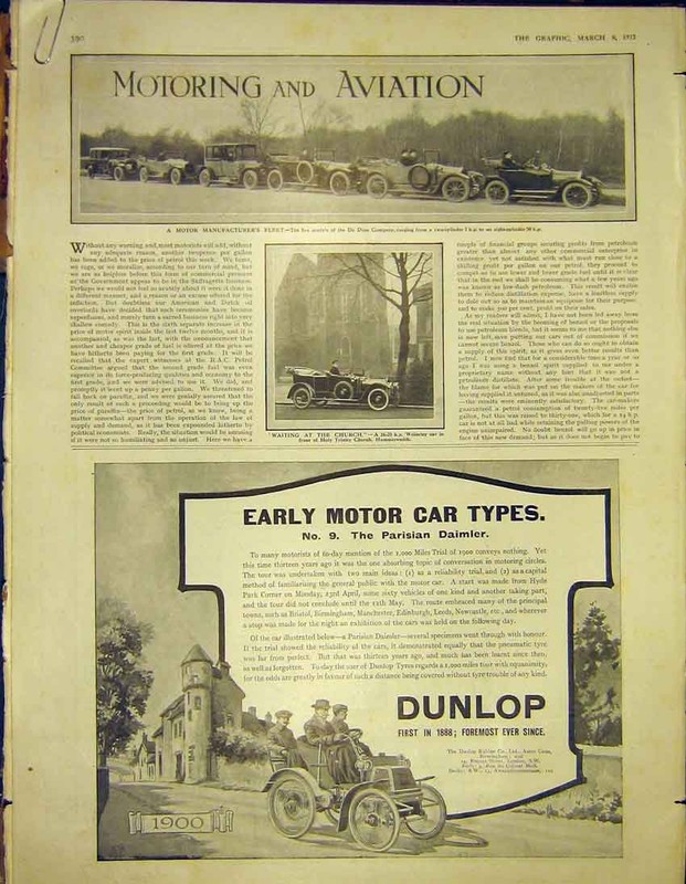 Old Antique Print Advert Dunlop Automobile Sheffield Simplex Dennis 1913 20th
