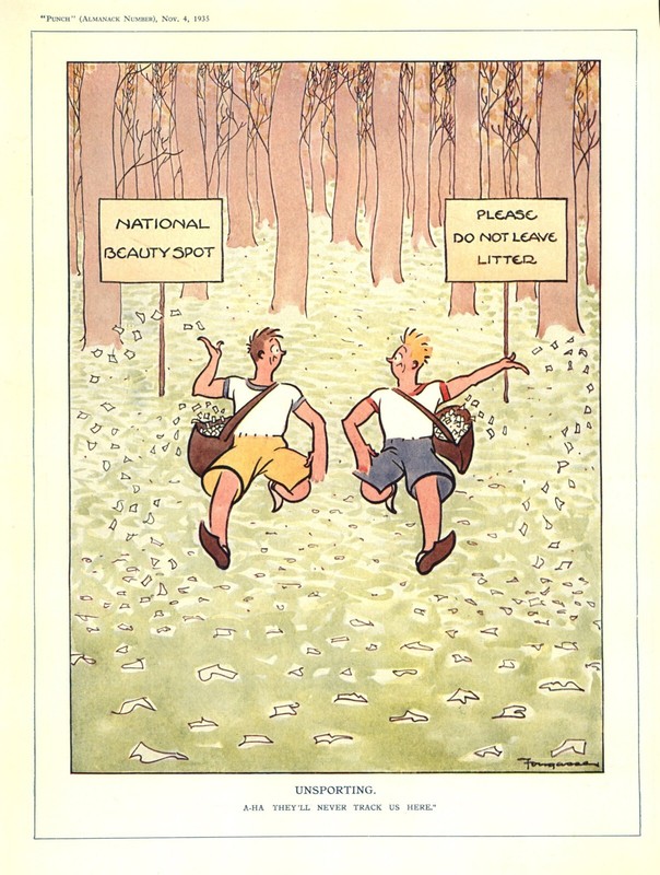 Vintage 1935 British Cartoon – «PLEASE DO NOT LITTER» Humor [Gay Interest?]
