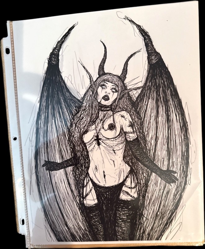 Hand-Drawn Gothic Demon Woman Art Prints Set Of 2 Signed By Artist gallery