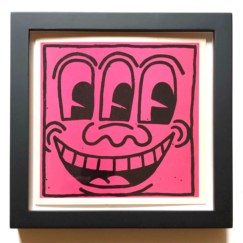 KEITH HARING THREE EYE FACE 1981 ICONIC OFFSET COLOR LITHOGRAPH FRAMED