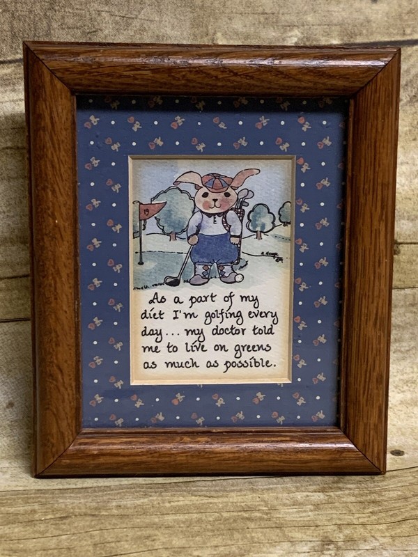 Wood Framed Picture Golfer’s Diet Print 5” X 6” Inches Excellent Condition
