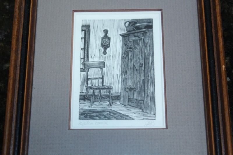 Vintage Block Prints - Door, Lily Pond, Kitchen Signed Framed Matted Lot of 3 gallery