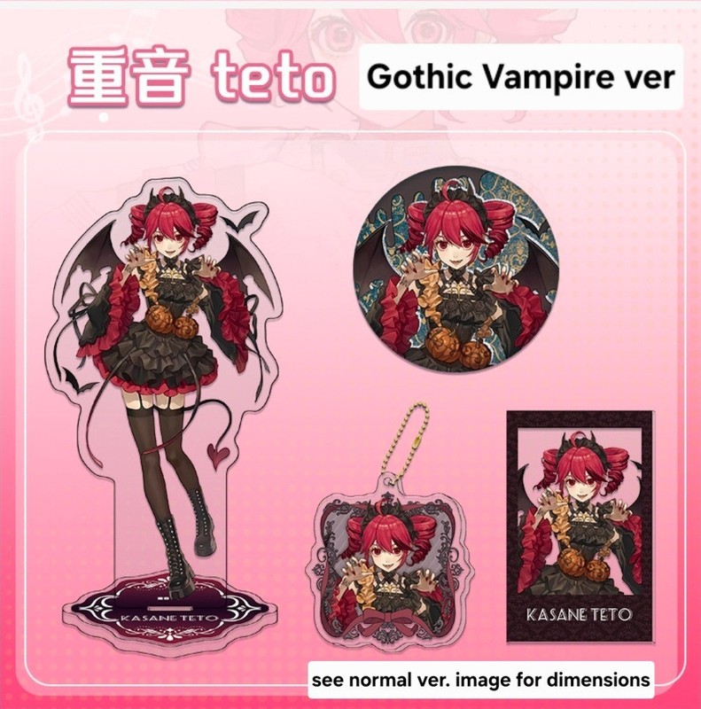 Kasane Teto AI or Vampire Set UTAU Anime Acrylic Stand Keychain Badge Pin Card