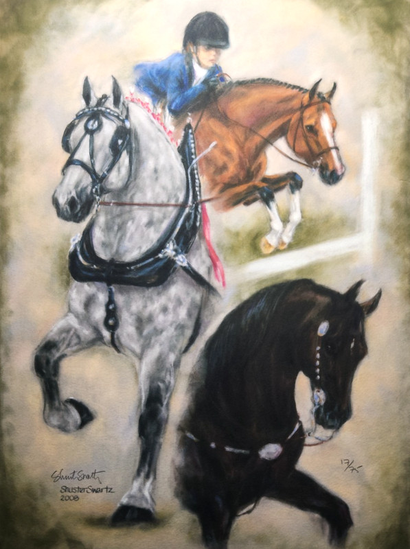 "FAIRTIME" 3 HORSE BREEDS Signed print LTD ED mounted 16 x 20" ready to frame