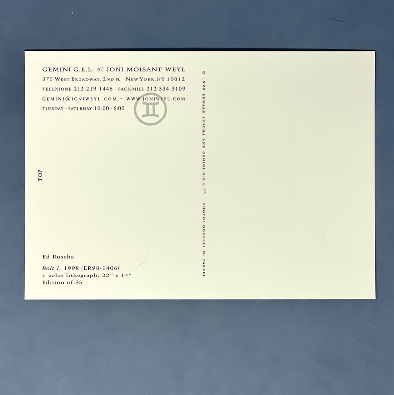 Ed Ruscha Art Print Card 2024 - Bolt I, 1998 Gemini Gallery NYC 4.25”x6” gallery
