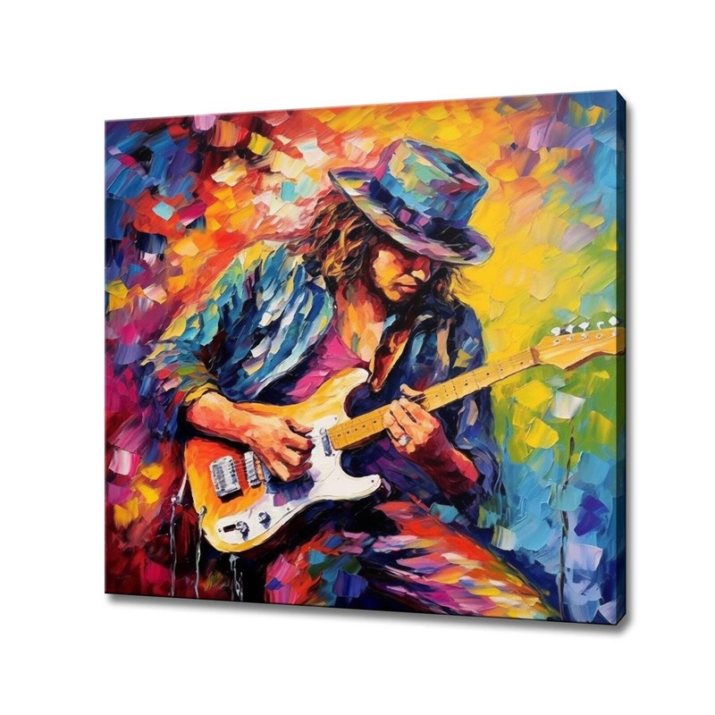 Man Playing Electric Guitar Colourful Painting Style Canvas Print Music