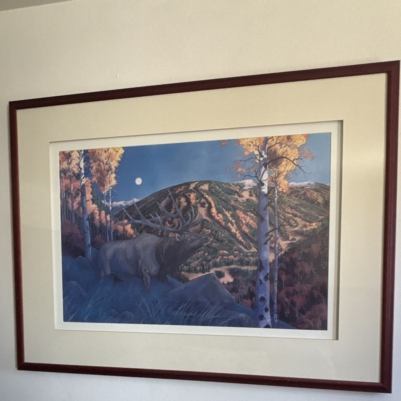 Todd Winters Autumn Elk Run Signed Ltd Ed Silk Screen 30×40 Matted Framed
