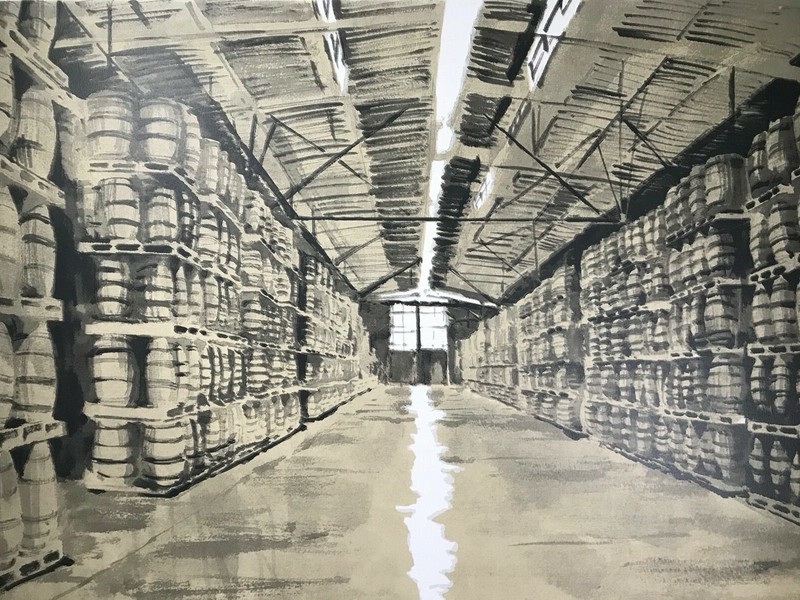 Serigraph by Luis Enrique Camejo. ¨Interior con Barriles¨. 2013. Original signed gallery