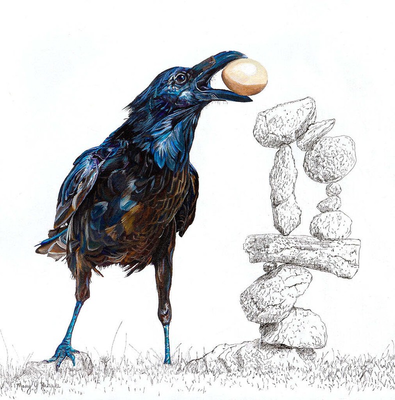 Finding Equilibrium - Mary Jean Ruhnke Art Print Crow Bird Wildlife Poster 26x26
