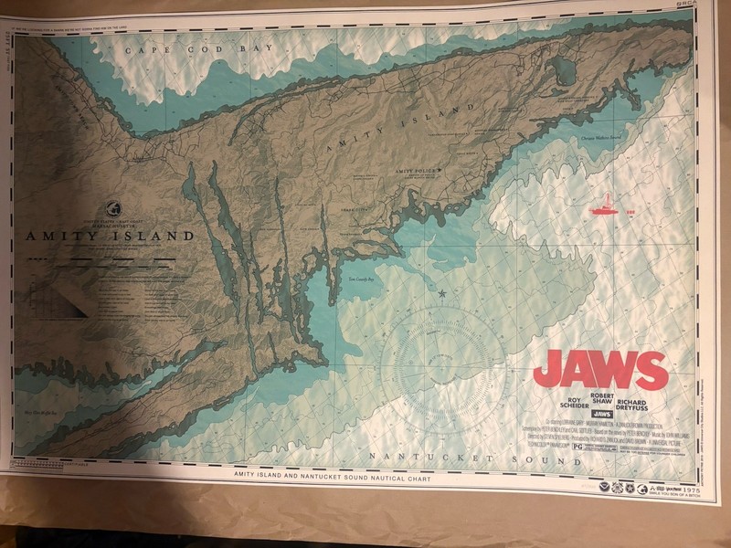 Jaws “chum Chart” Print Petrie Green Variant Bottleneck Gallery Numbered