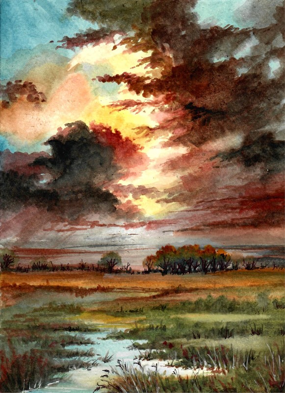 Cloudy Sunset Over Marshes, Sunset Art Print, Marshland Art Print, Landscape Art