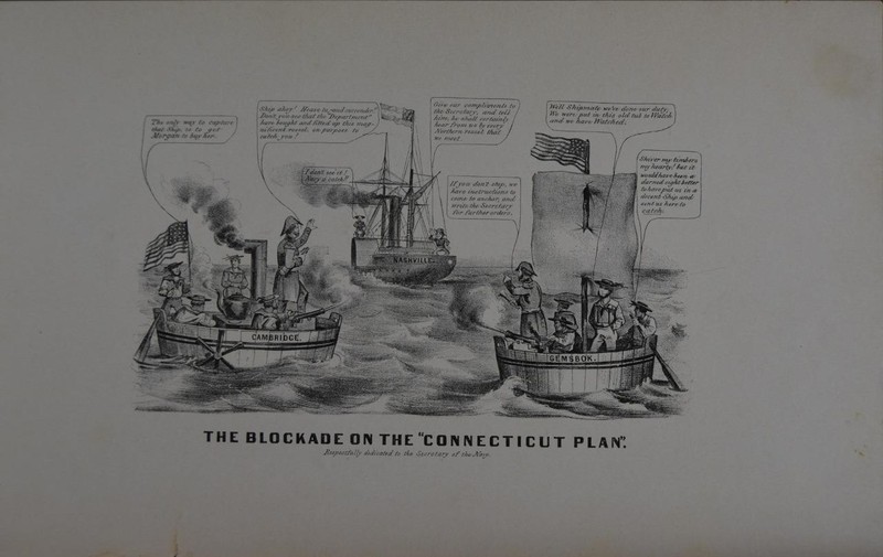Antique Civil War Art Political Cartoon Connecticut Plan Confederate Navy 1918