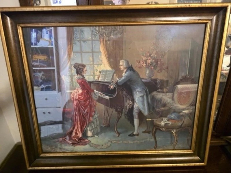 L. Jambor ‘Melody of Love’ Victorian-style Print in a gilded frame Signed
