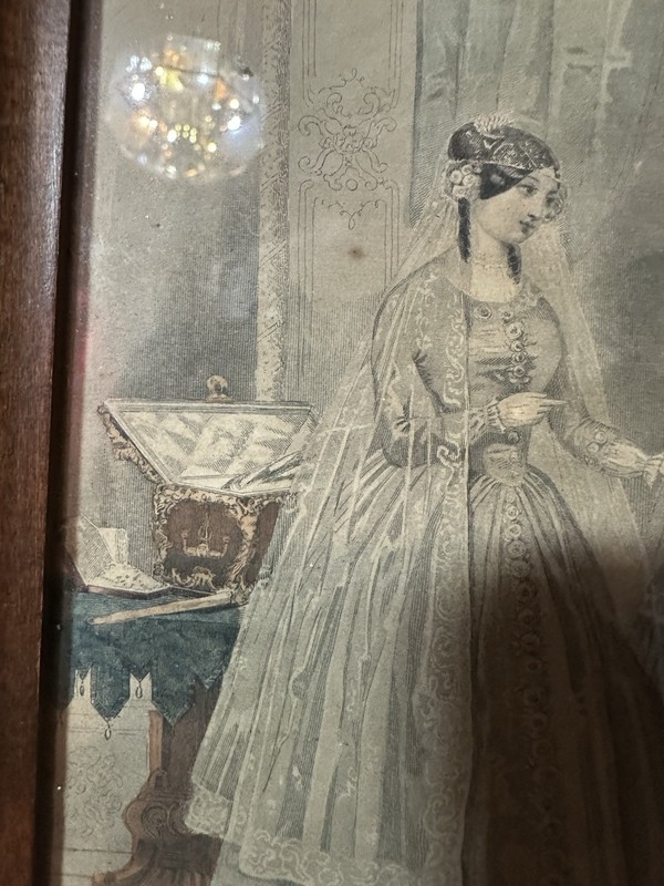 Antique “Wedding Costumes ” Lithograph Engraved for Godey’s Signed By J David gallery