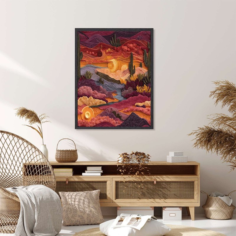 Desert Sunset Quilling Framed Canvas Print Wall Art gallery