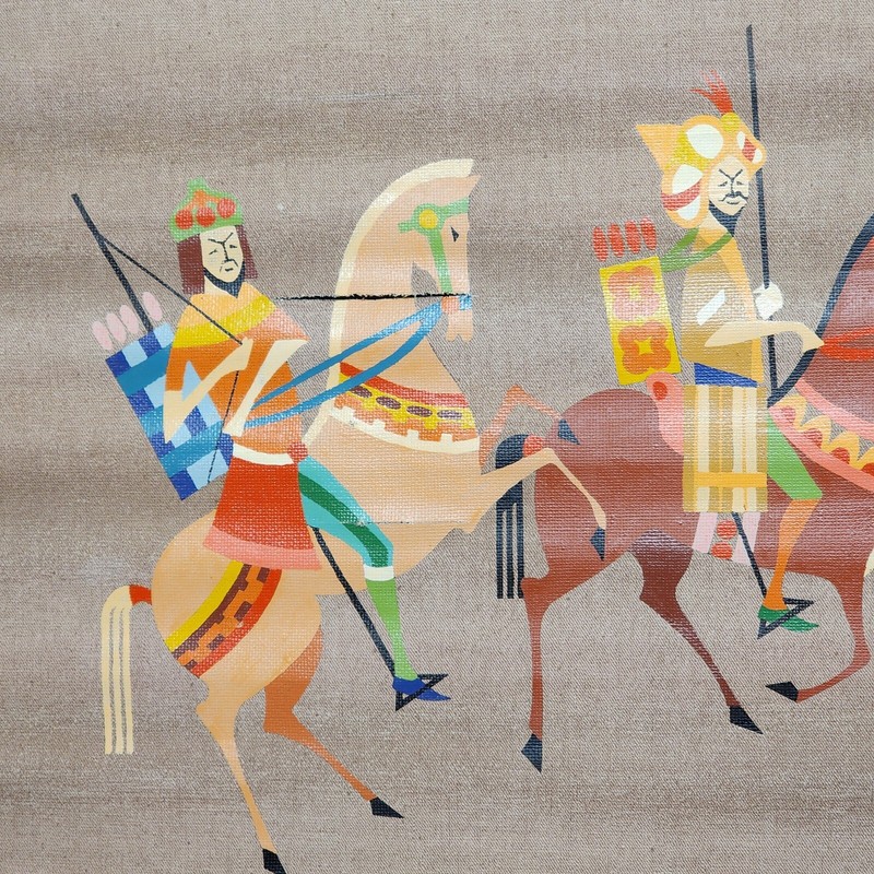 Arabian Horsemen Biblical Scene Canvas Wall Scroll Large 38" Print Antique Crack gallery