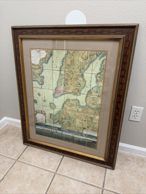 Soicher Marin framed Plan Of New York Rare Large 30”x36″ Solid Wood Frame