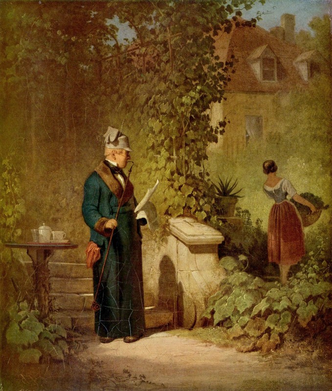 Carl Spitzweg – Newspaper Reader in the Garden (1847) – 17″ x 22″ Fine Art Print