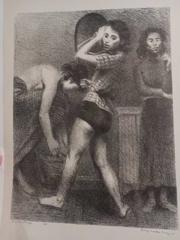 Behind Screen Model " Backstage " Lithograph Signed Print by Raphel Soyer