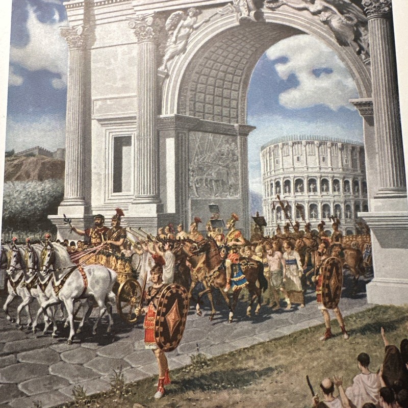 Vintage 1946 Roman Triumphal Procession Chariot Art Print Page