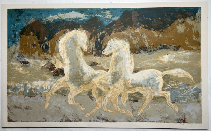 Dorothy Bowman Signed Vintage Serigraph Print Titled «Stallion’s Dorman» 1961