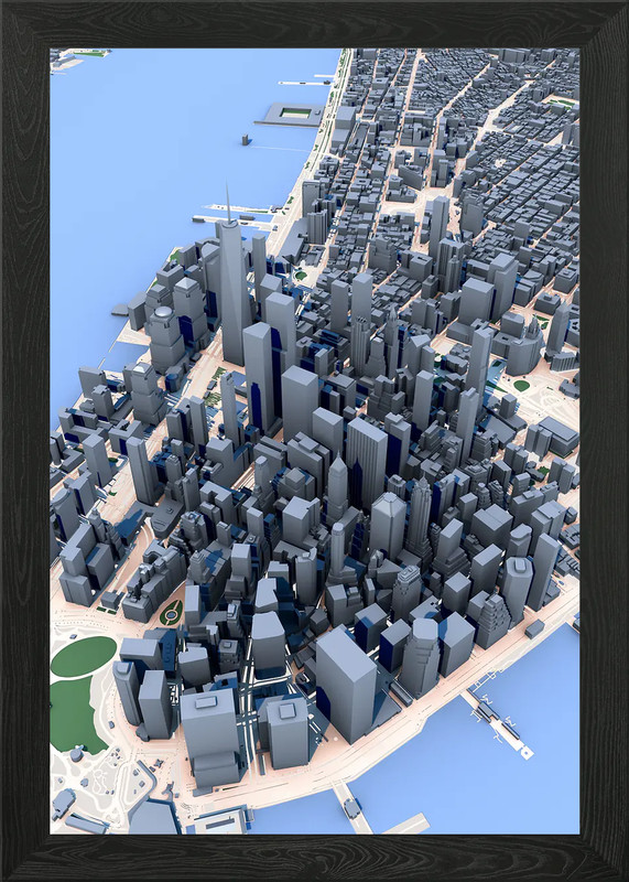 Aerial 3D Model of New York City Framed Wall Art Poster Canvas Print Picture