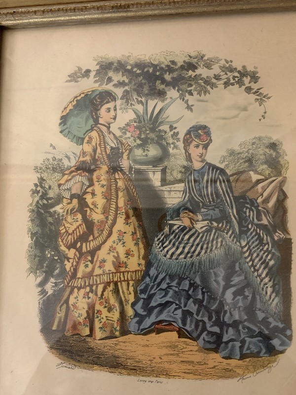 Vintage Antique La Mode Illustree Fashion Leroy Imp. Paris Print Wood Frame