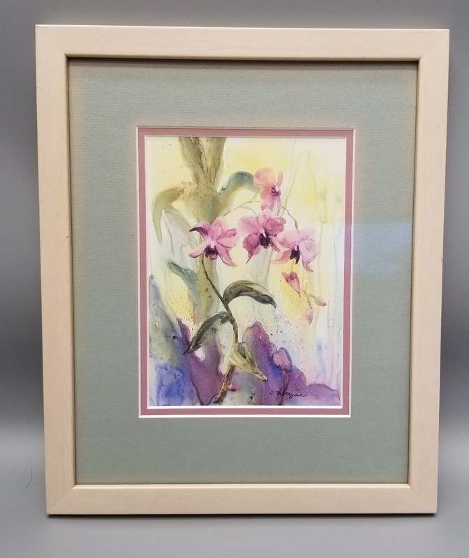 Cheryl McElfresh Orchid Spray Watercolor Print By Laser Unlimited Framed Hawaii