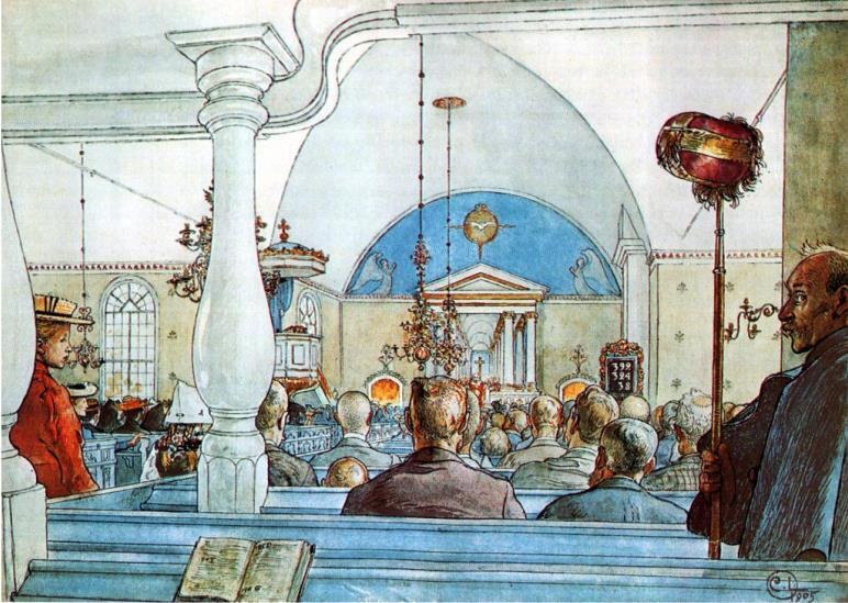 Carl Larsson At Church 1905 17″x 22″ Archival Art Print