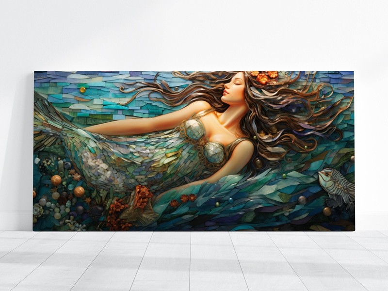 Mermaid Decor, Colorful Mermaid Art Large Canvas, Framed Sea Siren Ocean Beauty