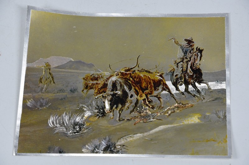 Vintage Art Print Bull Lasso Roundup Cowboy Western Foil F J Warren England