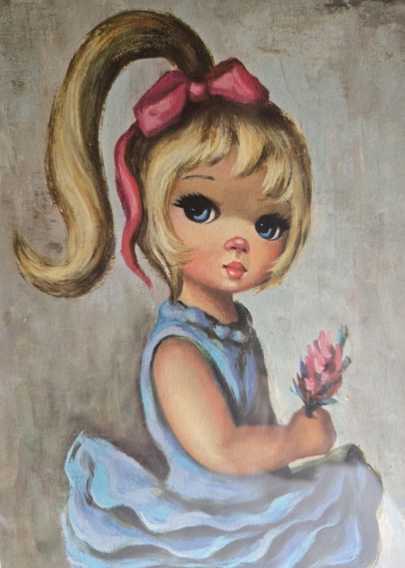 VINTAGE MAIO BIG EYED GIRL BALLERINA COLOFUL PRINT IN ORIGINAL FRAME 1 OF 2