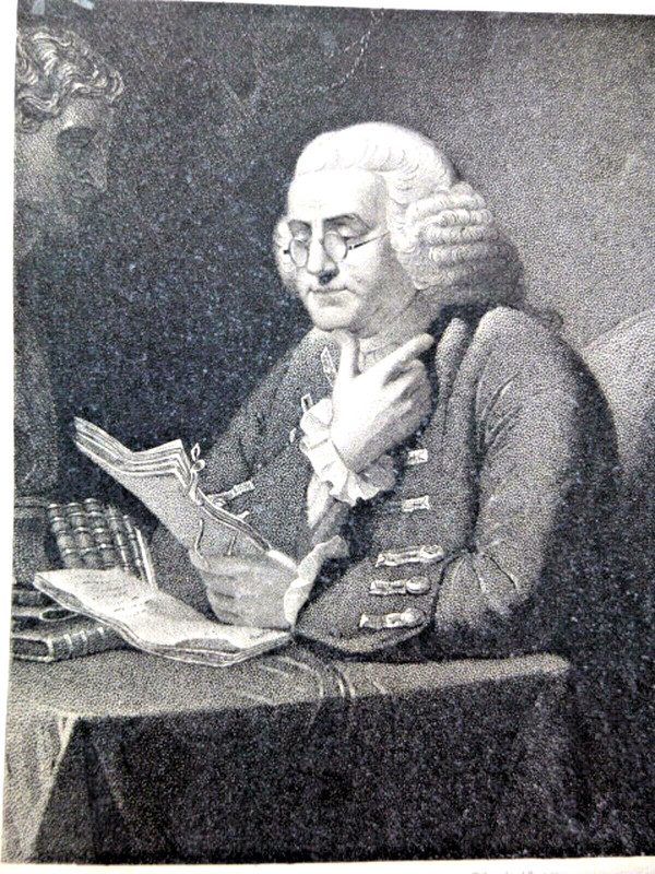 BENJAMIN FRANKLIN ENGRAVING THOMAS B. WELCH AFTER DAVID MARTIN 1850