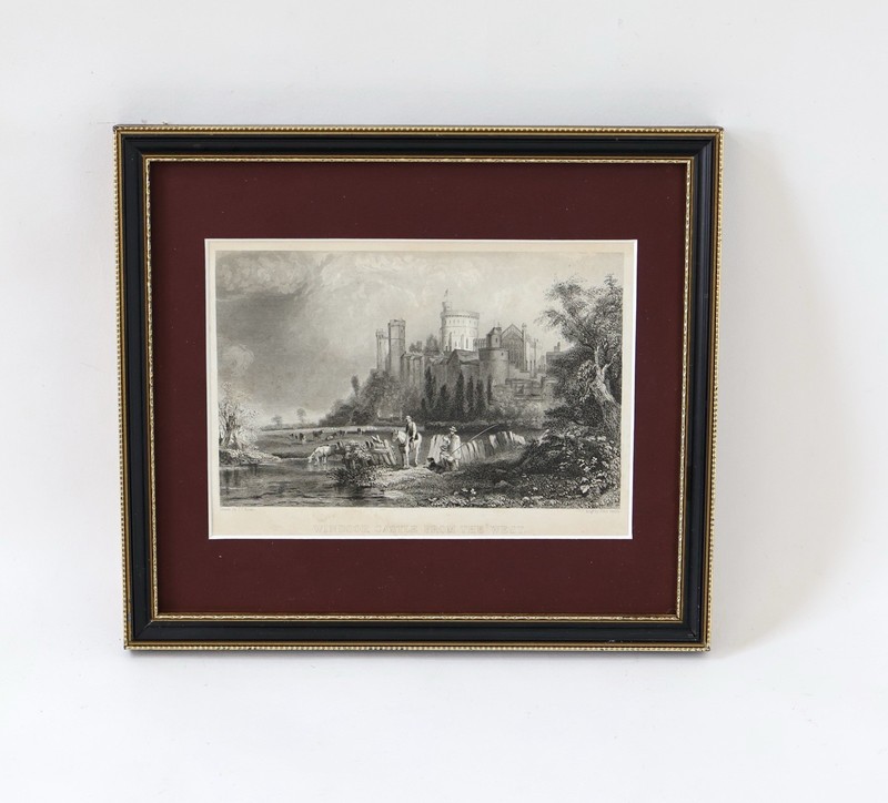 Vintage Engraving Print St Windsor Castle London Black Gold Frame 10” X 9”