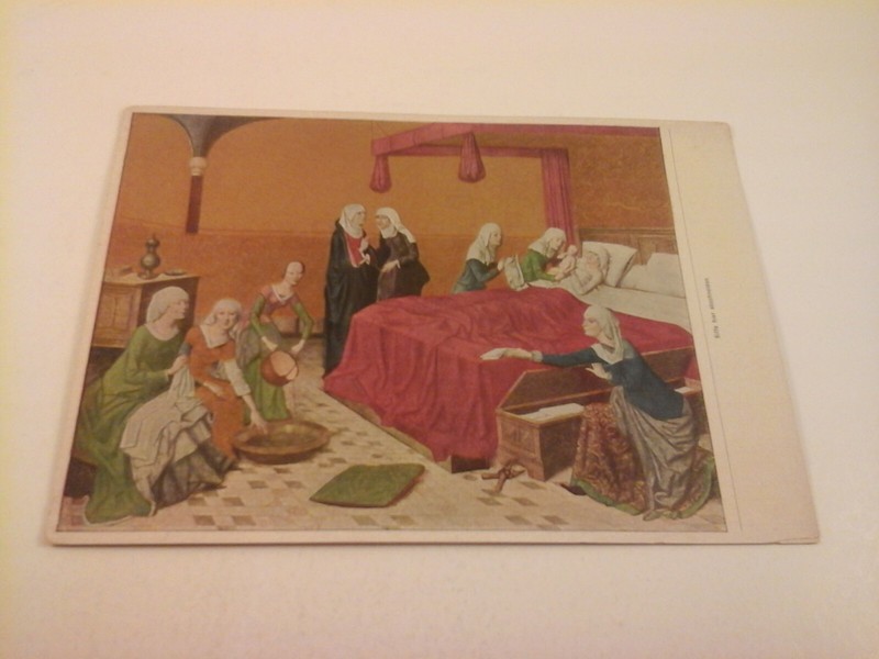 Vtg 5x7 Art PRINT Gothic & early Renaissance Painting - Marie "Birth of Maria"