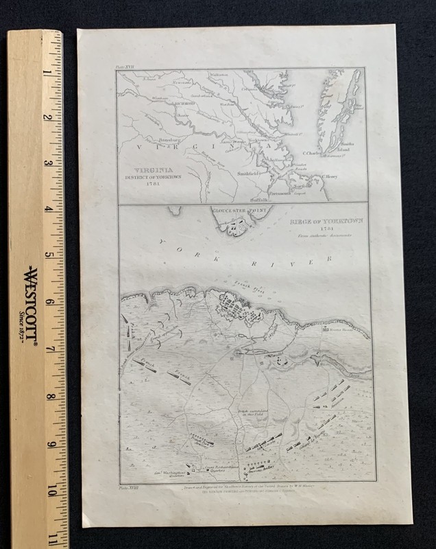 1862 MAP London Printing and Pub Co Virginia Siege of Yorktown York River 1781