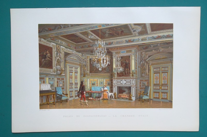 PARIS Fontainebleau Palace Oval Chamber – 1882 COLOR Lithograph Print