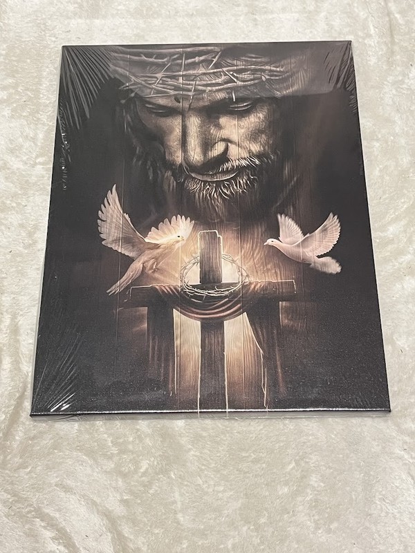 12×16 in Canvas Jesus with Cross & Doves Christian Wall Art Print