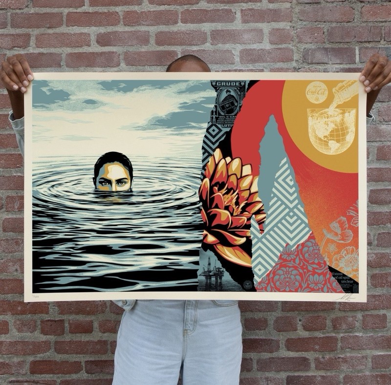 OBEY Shepard Fairey Ominous Ripples Screen Print 24×36 Signed Numbered 129 / 500