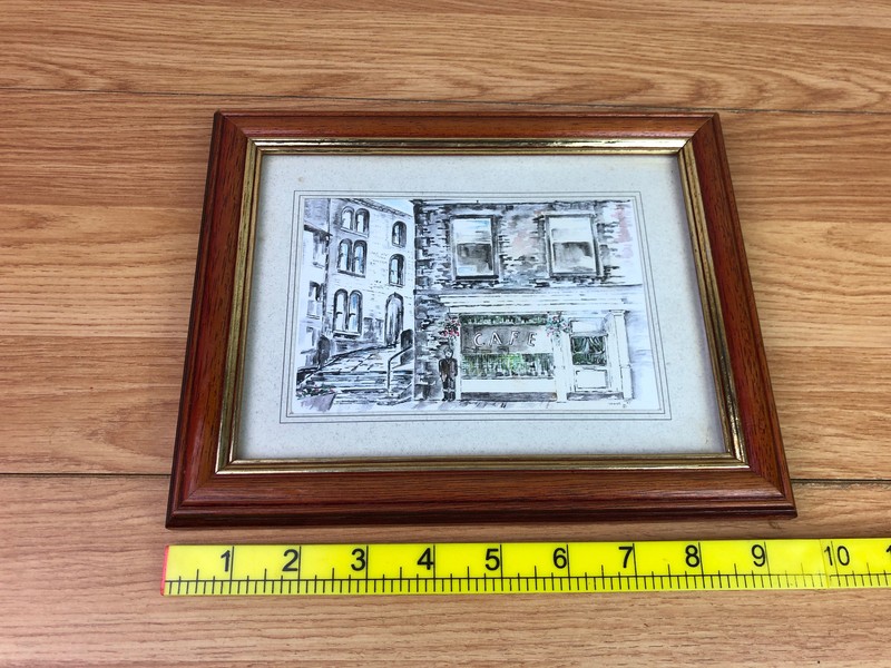 Cafe Watercolour Print Card Framed 7.5 x 9.5 gallery