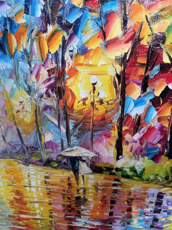 Daniel Wall TOGETHER Giclee On Canvas Embellished Signed Rainbow Umbrella Couple gallery