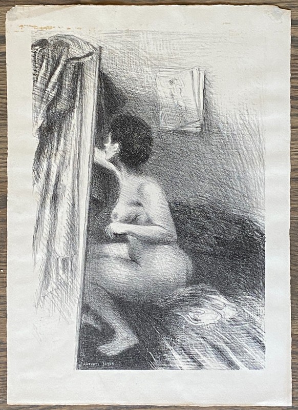 RAPHAEL SOYER Vintage Original Lithograph Signed Seated Woman Artist Drawing