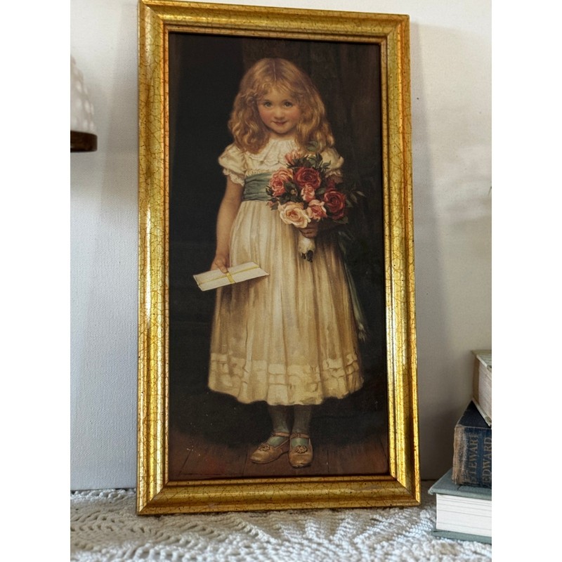 Print of Girl The Love Letter Vintage Style Framed Art Cottage Home Decor