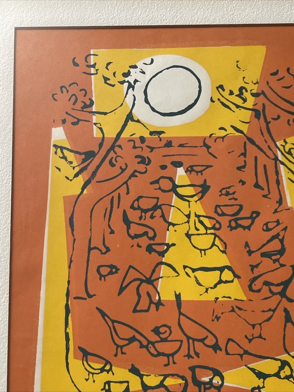 VINTAGE SILKSCREEN SERIGRAPH ABSTRACT CUBIST CUBISM BIRDS MYSTERY SIGNED URBAN gallery