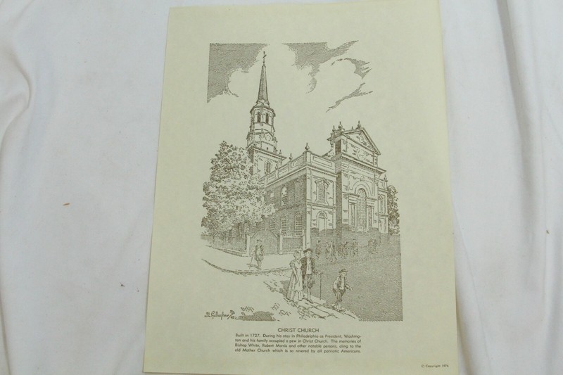 7 Historic Philadelphia Drawings J L Gallapher 9" x 12" Church Independence Hall gallery