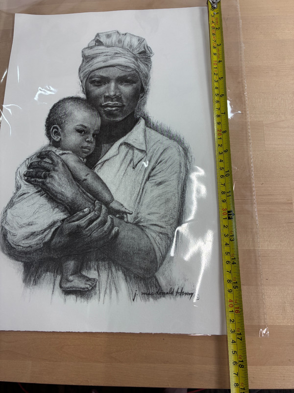 J Macdonald Henry Art Lithograph Madonna and Baby Child Jamaican Vintage 11x17 gallery