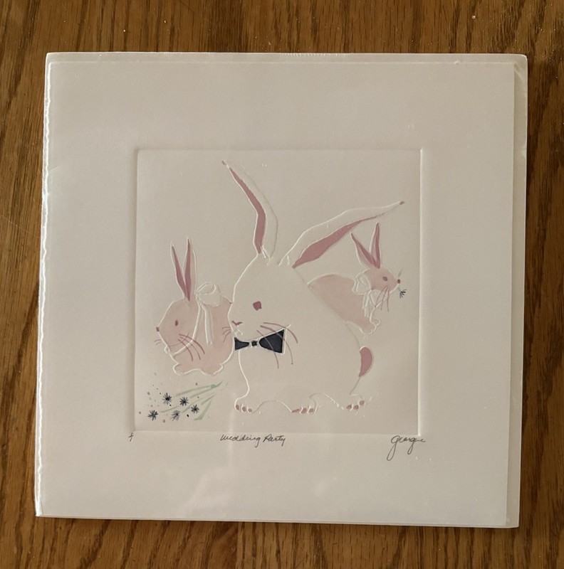 EMBOSSED ART Bunnies «Wedding Party» 8″ Laguna Beach Sawdust Festival by Georgie